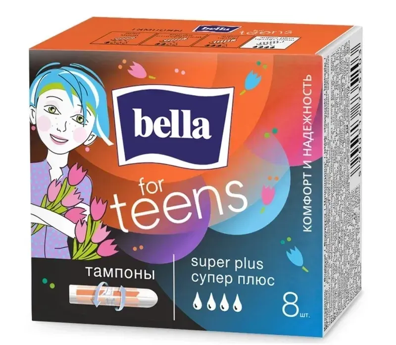 Тампоны женск.гигиен.комфорт и надёжность "bella for teens" Super Plus 8шт. (BE-032-SP08-E01)